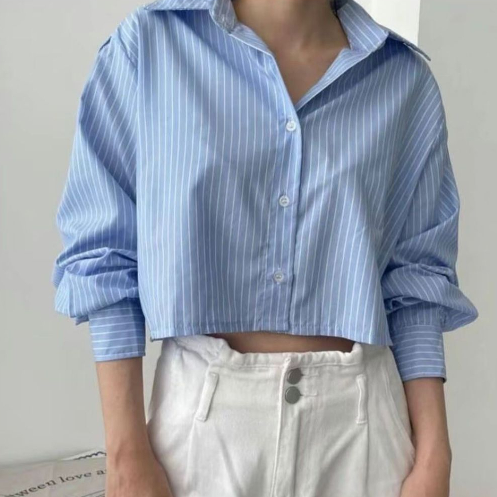 Numma Crop Oversize Stripe Shirt Wanita Katun / KEMEJA CROP WANITA /KEMEJA OVERSIZE CROPTOP SHIRT