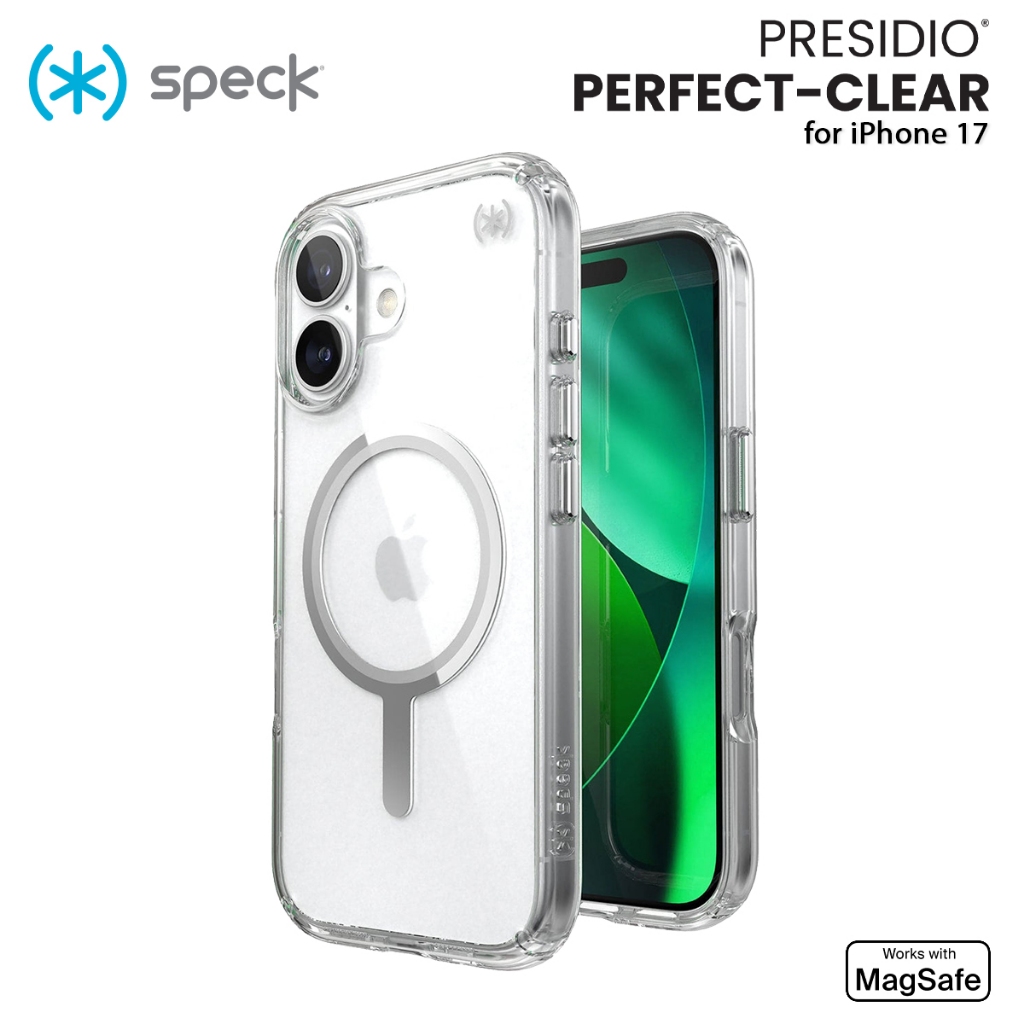 Casing iPhone 17 Speck Presidio Perfect-Clear MagSafe Protective Case - Clear Silver