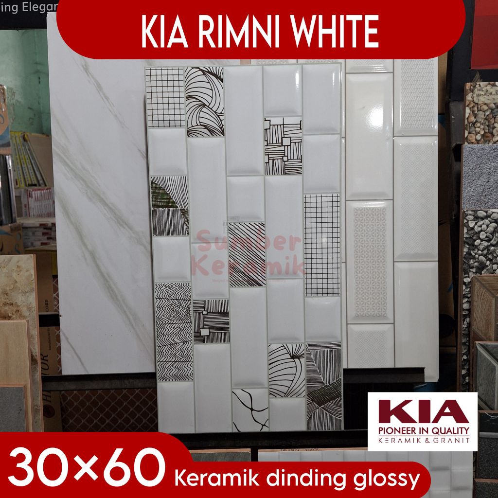 Keramik dinding 30×60 KIA Rimni white glossy keramik dinding kamar mandi, dapur