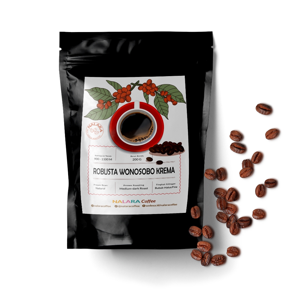 Kopi Robusta Wonosobo Krema Premium Bubuk Kopi Murni Tanpa Campuran 200gr - Nalara Coffee Wonosobo