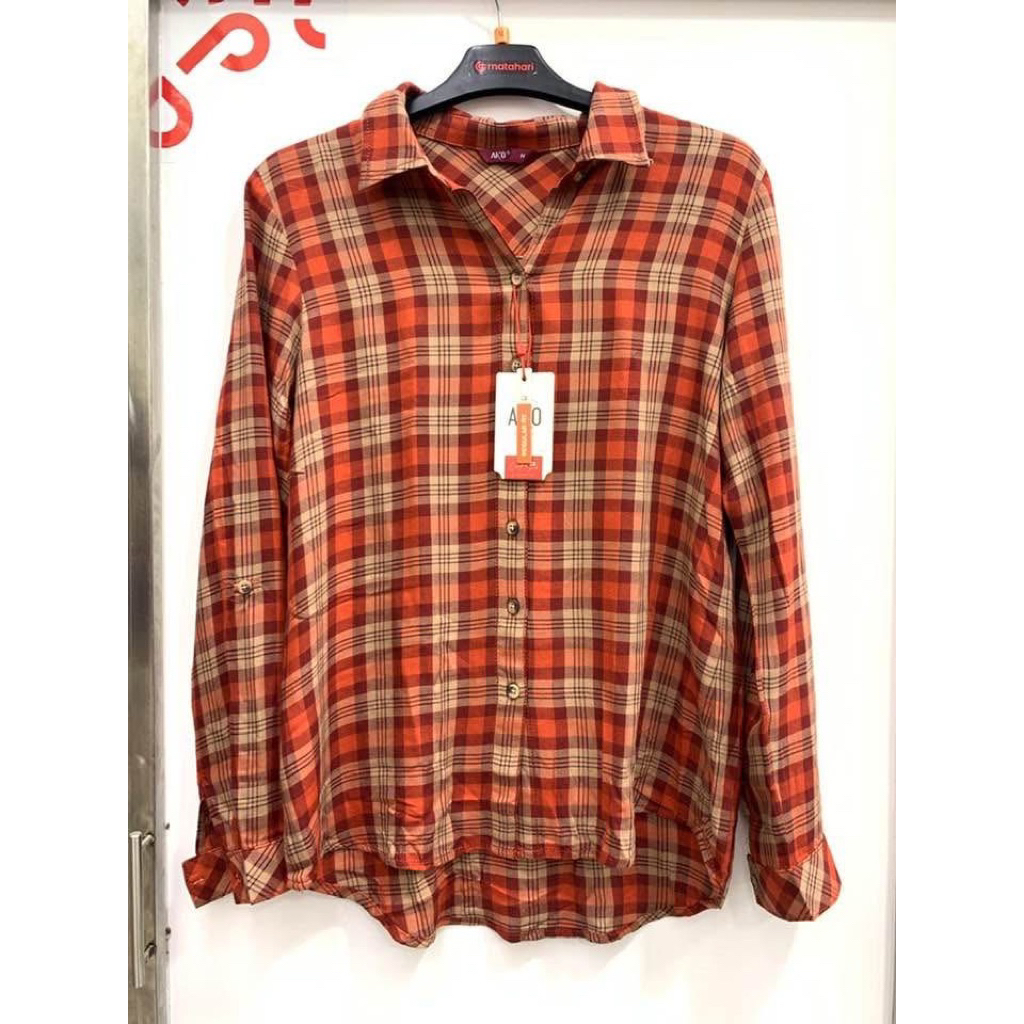 AKO - Kemeja Blouse Wanita Kotak-Kotak (S-XXXL)