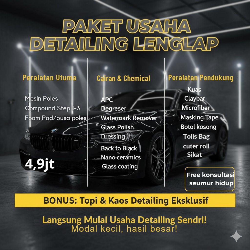 Paket Usaha Detailing Mobil Lengkap – Mesin Poles + Chemical + Peralatan Pendukung | Modal Kecil Has