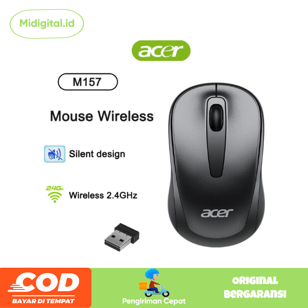 Acer M157 Mouse Hitam Wireless 2.4GHz Silent Click - Original