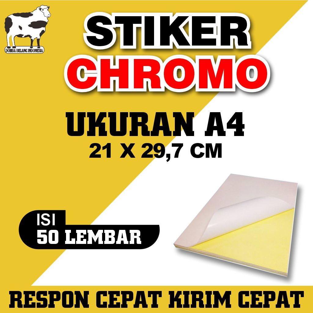 Kertas Stiker Chromo A4 50 Lembar (Kertas Glossy, Tahan Air)