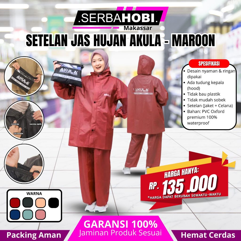 Jas Hujan Akula / Jas Hujan Setelan Raincoat / Jas Hujan Bahan Tebal / AKULA Jas Hujan Pria Wanita T
