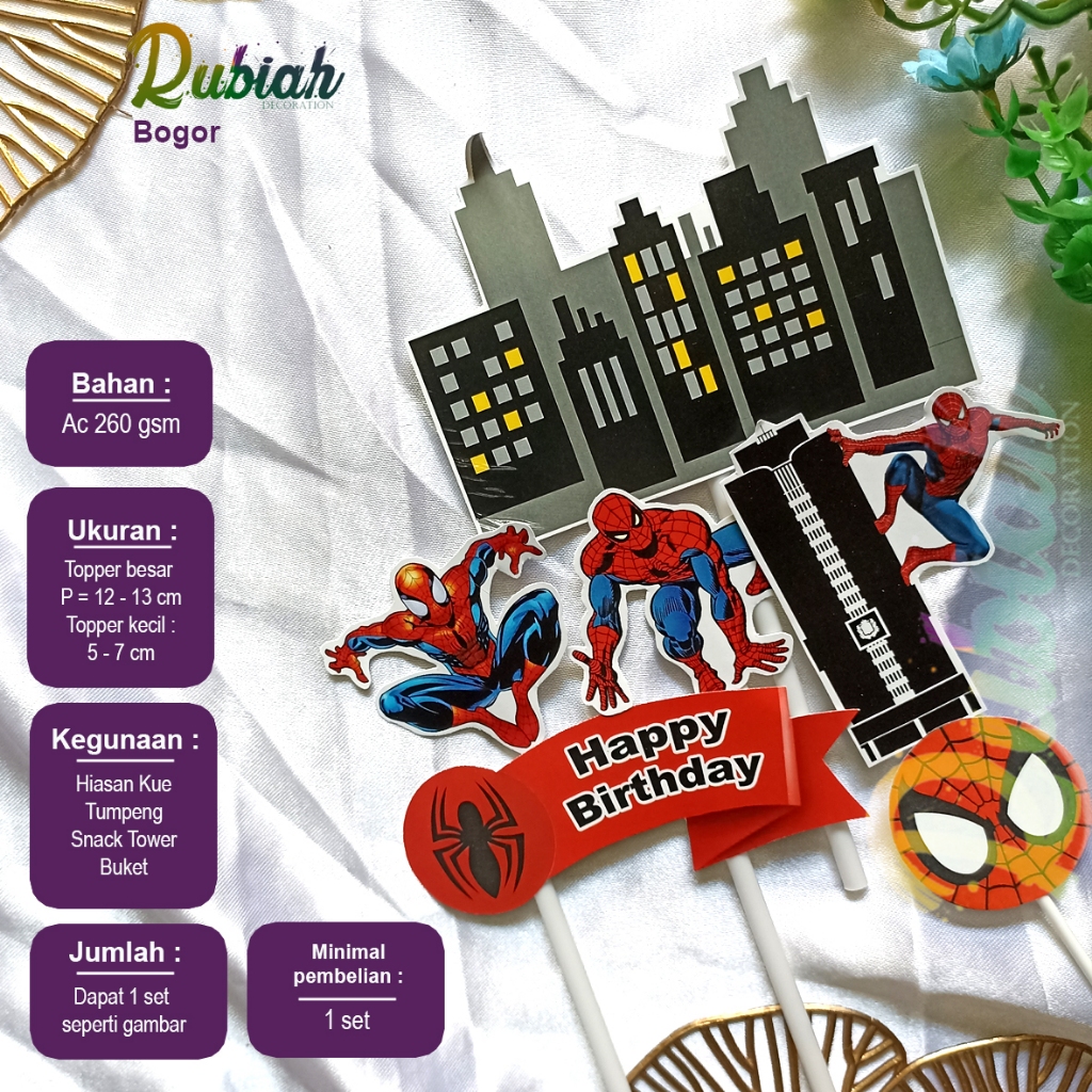 Rubiah grosir Cake topper Karakter Spiderman Hiasan Kue Snack Tower tumpeng
