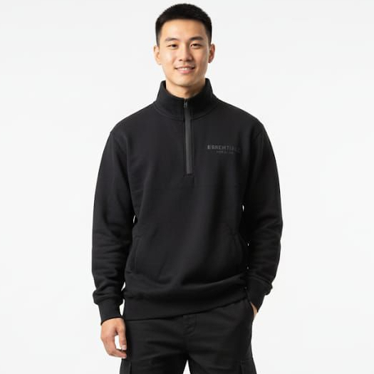 Sweater Half-Zip Essentials Fear Of God Hitam Fulltag & Label Premium