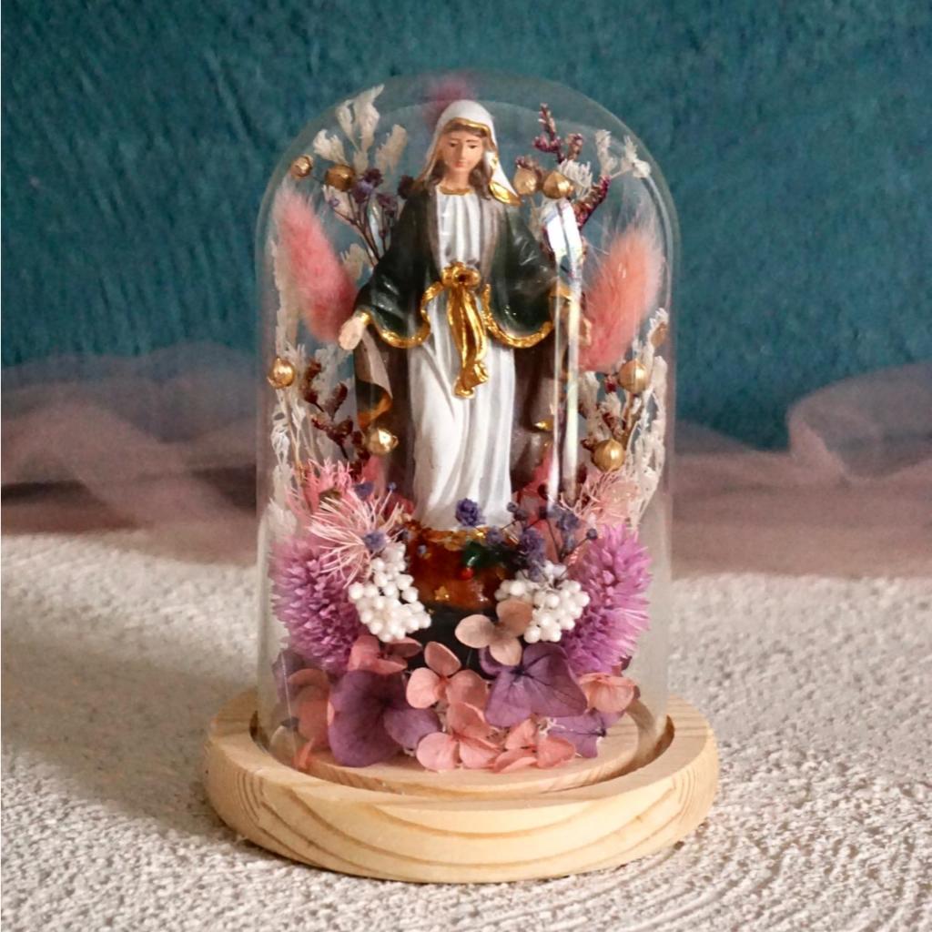 [Ready Stock] Glass Dome Virgin Mary | Glass Dome Rose bloom | Preserved Flowers