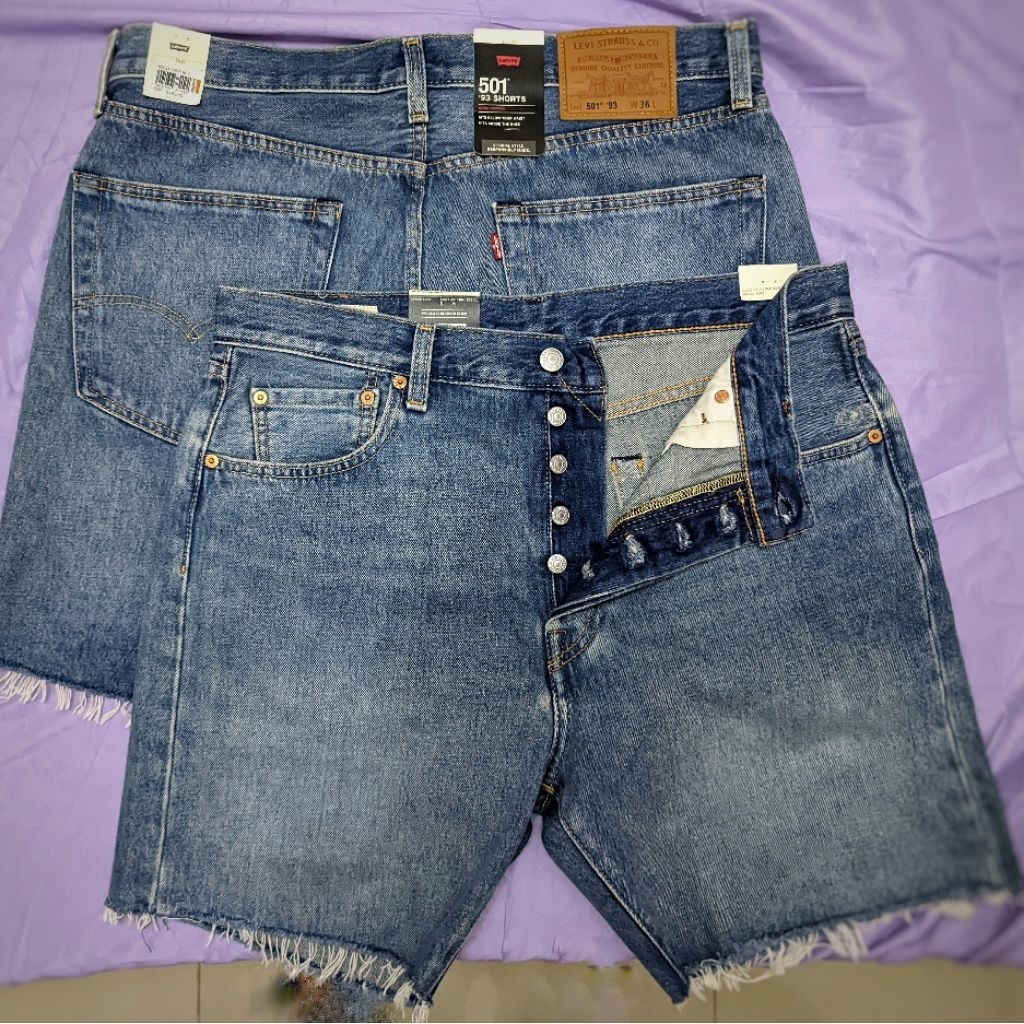 Celana Pendek Lev is Big E 501 Original 100% Cotton Short Jeans Cut-offs Vintage Washed Medium Blue 