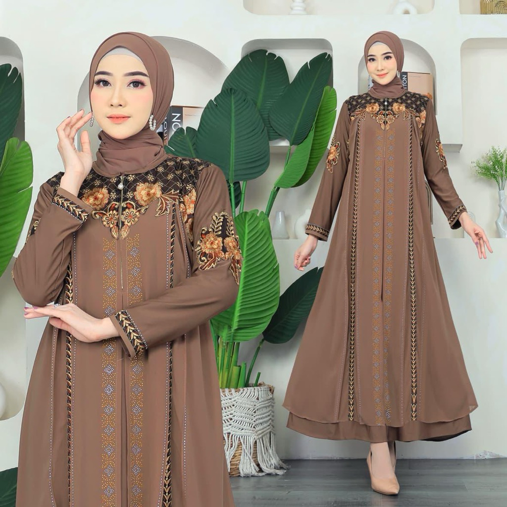 ABAYA LAYLA GAMIS ABAYA TURKI ELLISA JERSEY BORDIR DAN PAYET MEWAH KEKINIAN DAN ELEGAN
