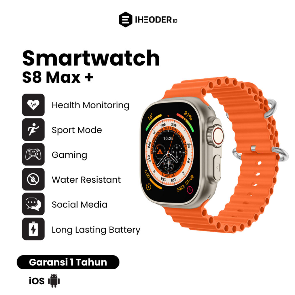 IHEODERID S8 MAX+ Smartwatch Wi-Fi/SIM Card 5G Dengan Panggilan Video Kamera Ganda, Pemosisian GPS