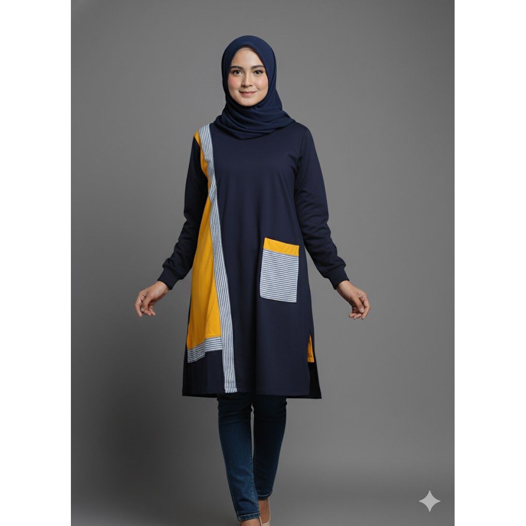 tunik hijab viral kekinian bahan kaos premium  biru benhur seragaman olahraga senam murah cod