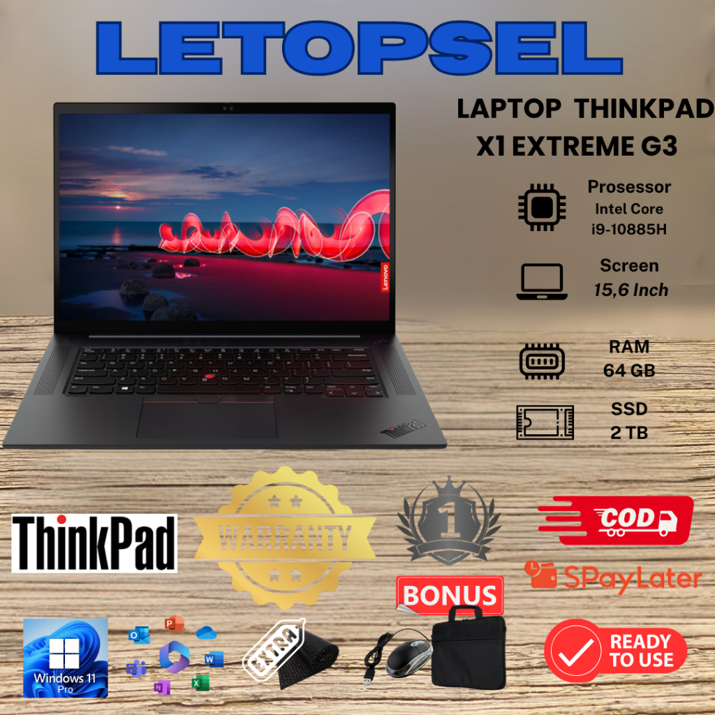 LAPTOP LENOVO X1 EXTREME G3 Core i9 Gen10 TOUCHSCREEN NVIDIA GeForce GTX RAM 32GB / SSD 1TB SPEK TIN