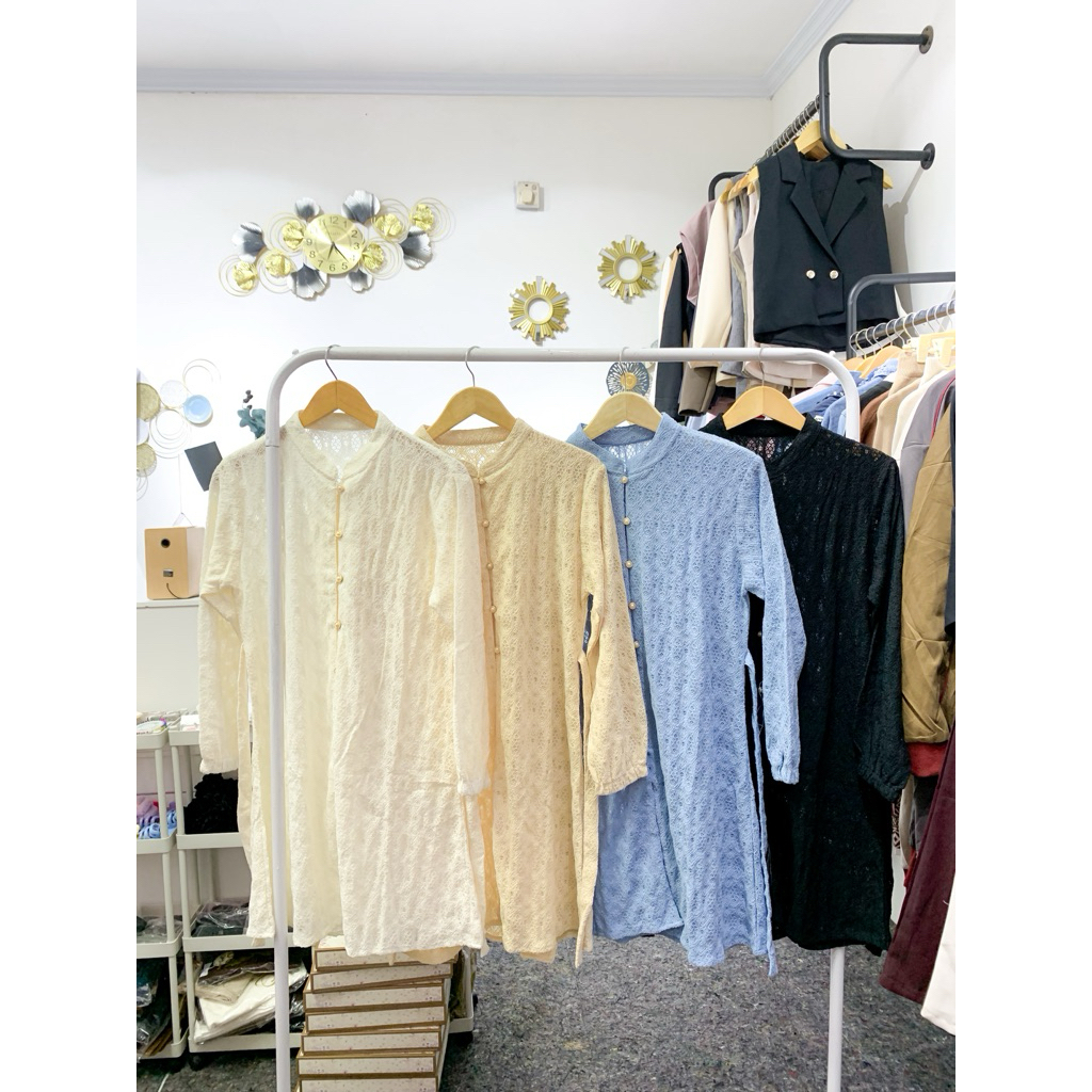 Tunik Brokat Panjang Elegan – Tunik Brokat Premium Lengan Panjang Kancing Depan