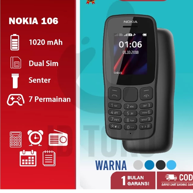 Hp Nokia 106 2018 HP JADUL NOKIA / Hp Nokia 106 2018 Dual Sim Layar 1.8"