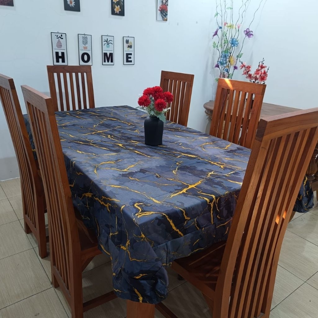 Lj- ALAS COVER TAPLAK MEJA MAKAN KAIN MODEL RUMBAI 140X200 KURSI 4 DAN 6 MURAH ANEKA PILIHAN MOTIF B