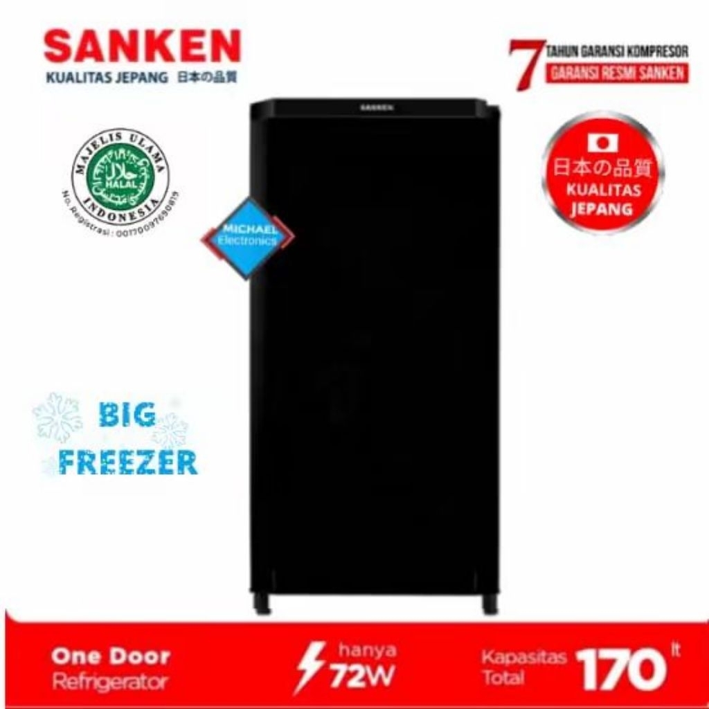 Kulkas 170Liter 1Pintu Sanken SK-V175 Big Freezer Low watt