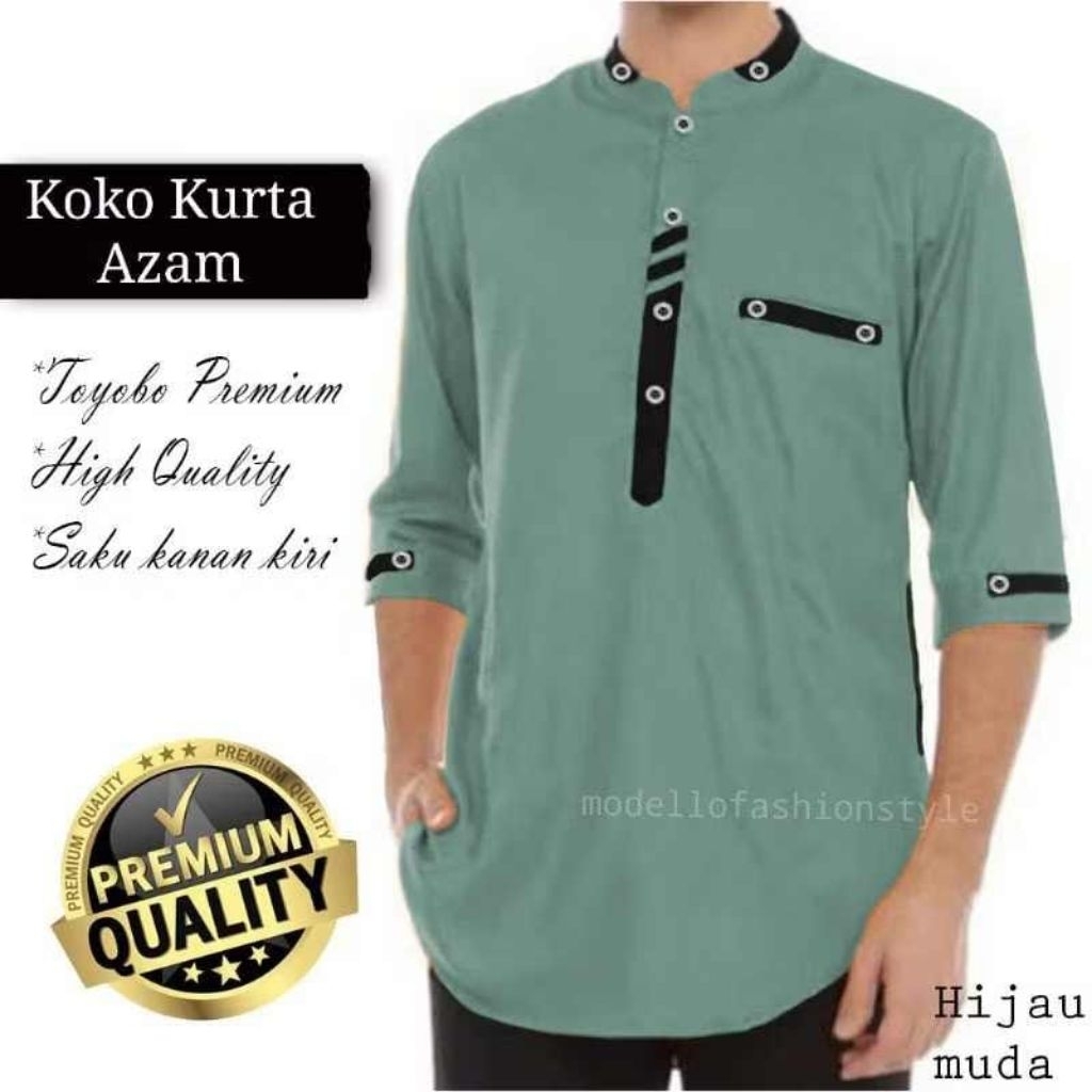 Sultan - Baju Koko kurta katun toyobo premium M L XL XXL 3XL jumbo lengan 3/4 warna hijau ijo green 
