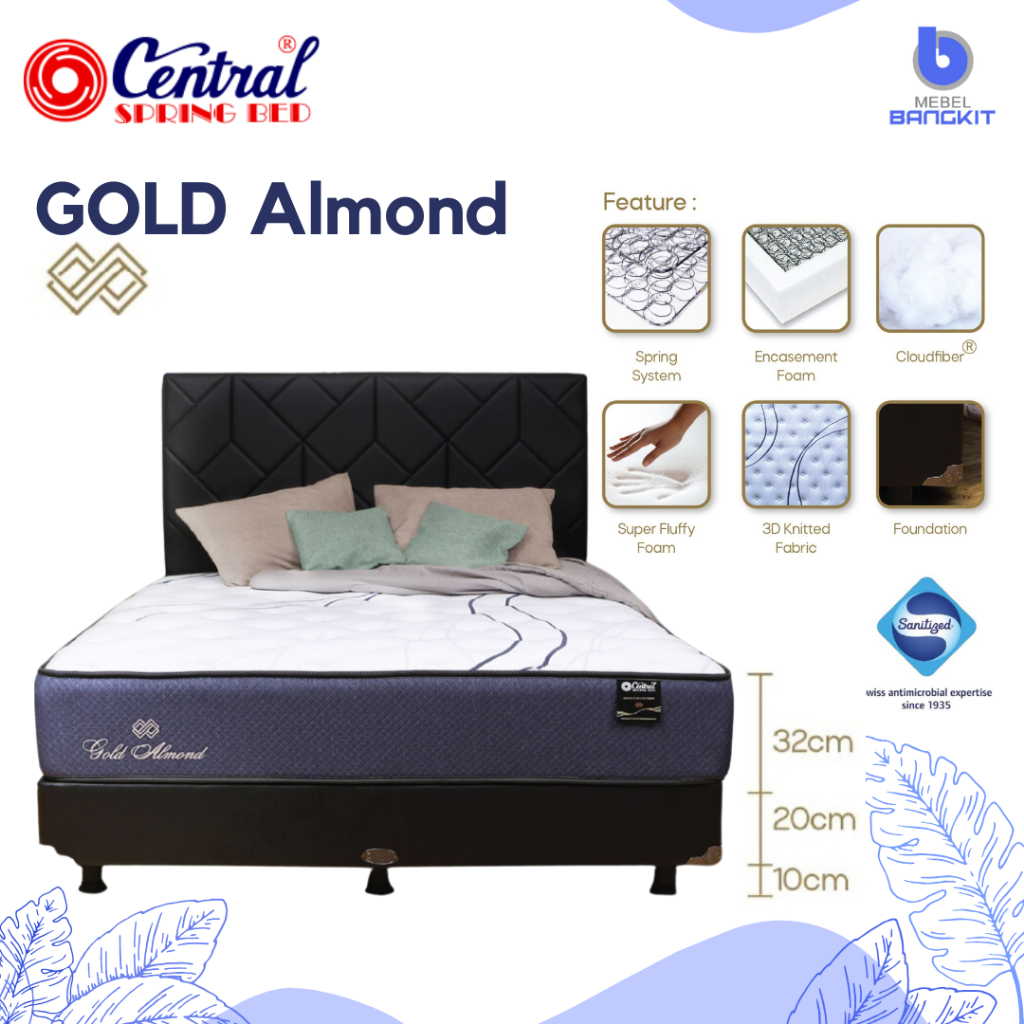 Springbed Central Gold Almond Foam encasement Kasur premium nyaman Matras spring bed anti mikroba an