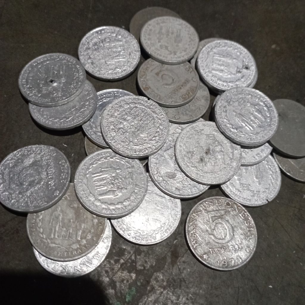 uang koin 5 rupiah KB besar 1974 bekas jelek asli