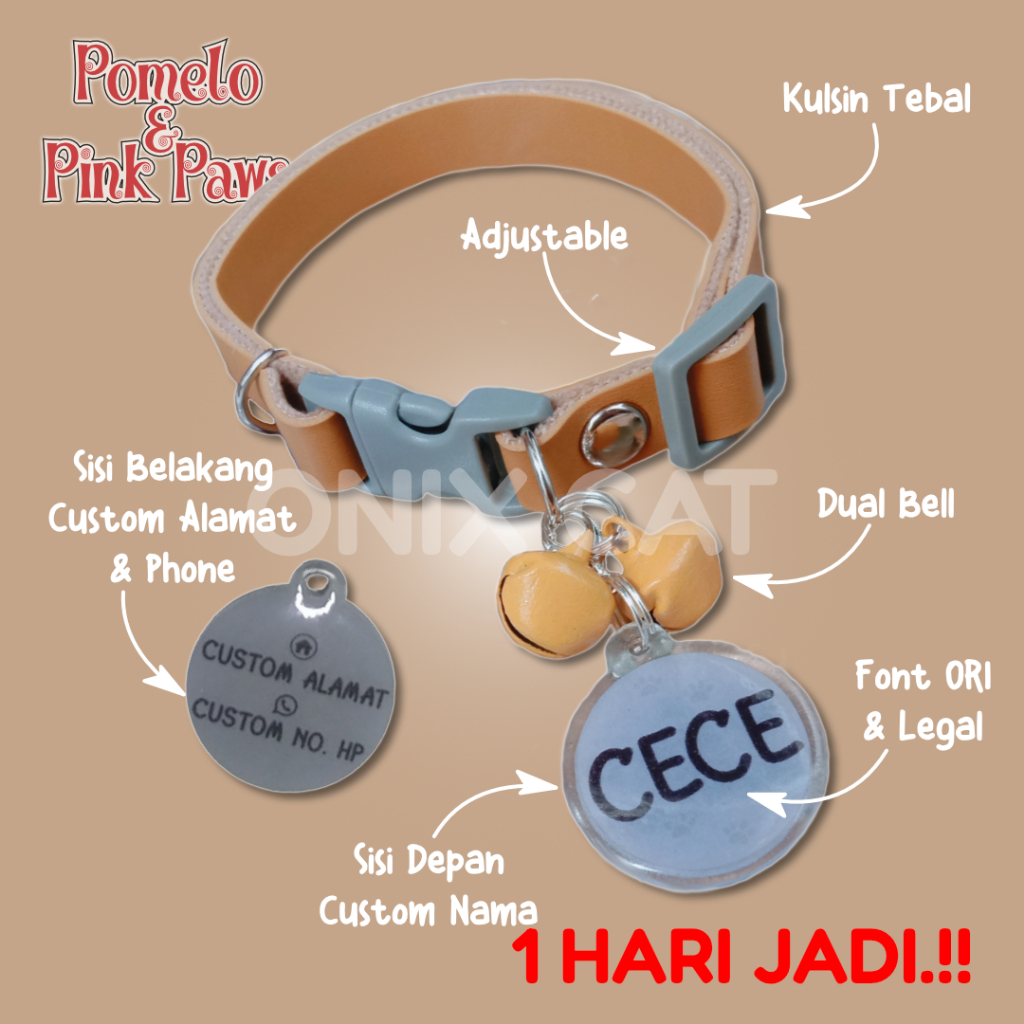 Kalung Kucing Custom Nama / Kalung Kucing Custom Nama Tali Kulit Sintetis / Kalung Kucing Custom Nam