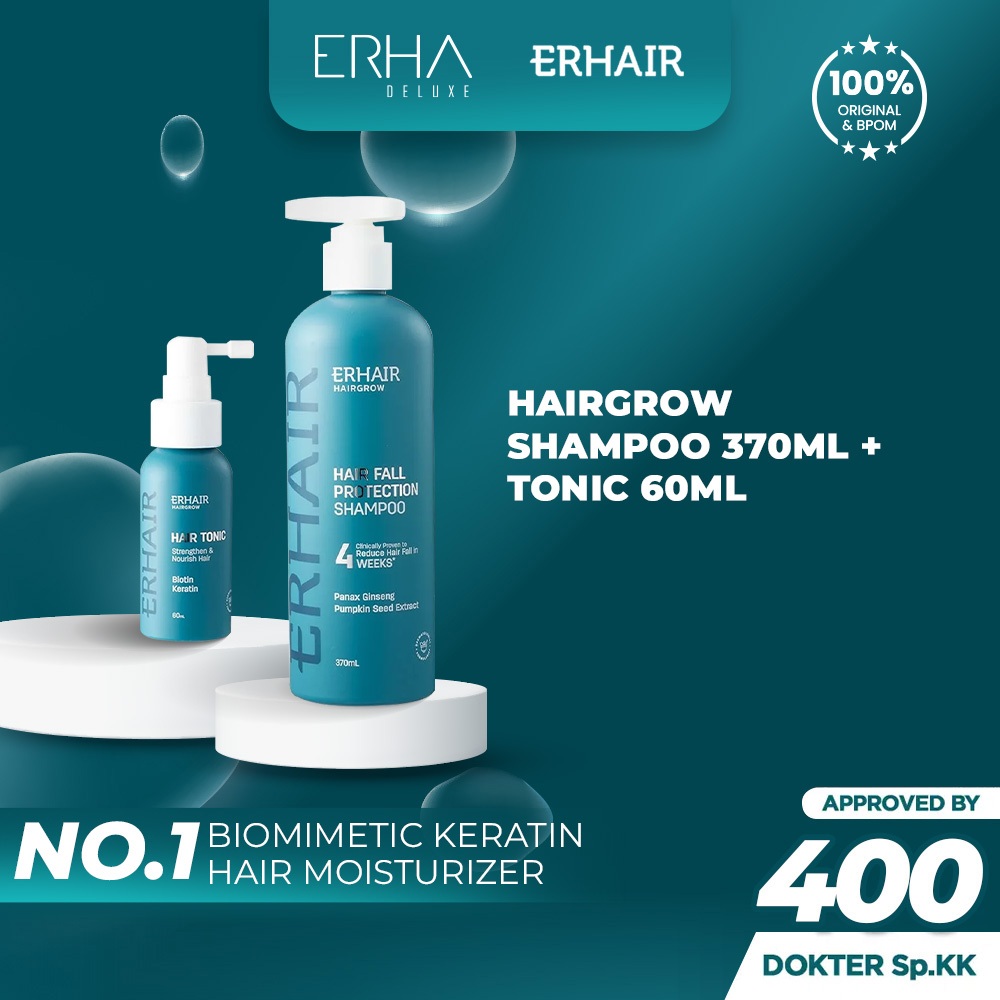 ERHAIR Penumbuh Rambut Rontok - ERHA Hairgrow Shampoo 370 ml + Tonic - Panax Ginseng