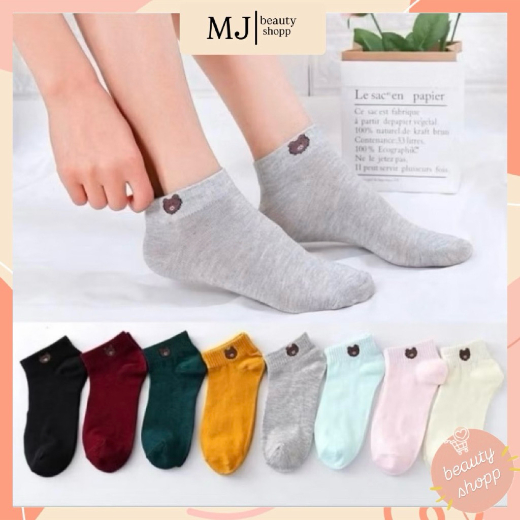 KAOS KAKI FASHION KAOS KAKI WANITA PRIA KAOS KAKI MOTIF LINE BERUANG BROWN