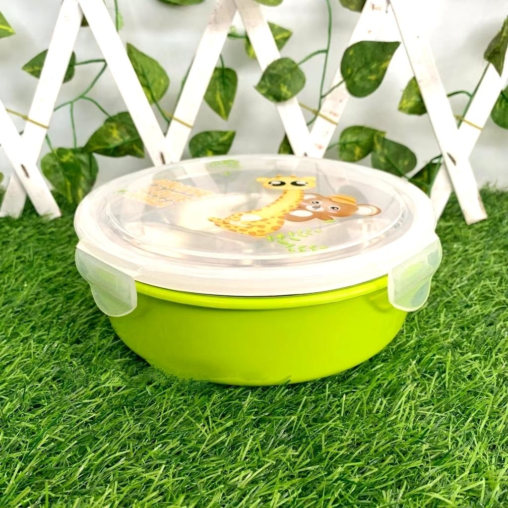 Lunch Box Stainless staninlis Bulat Premium Gambar Kartun 3 Sekat Besar | Tempat Bekal Makan