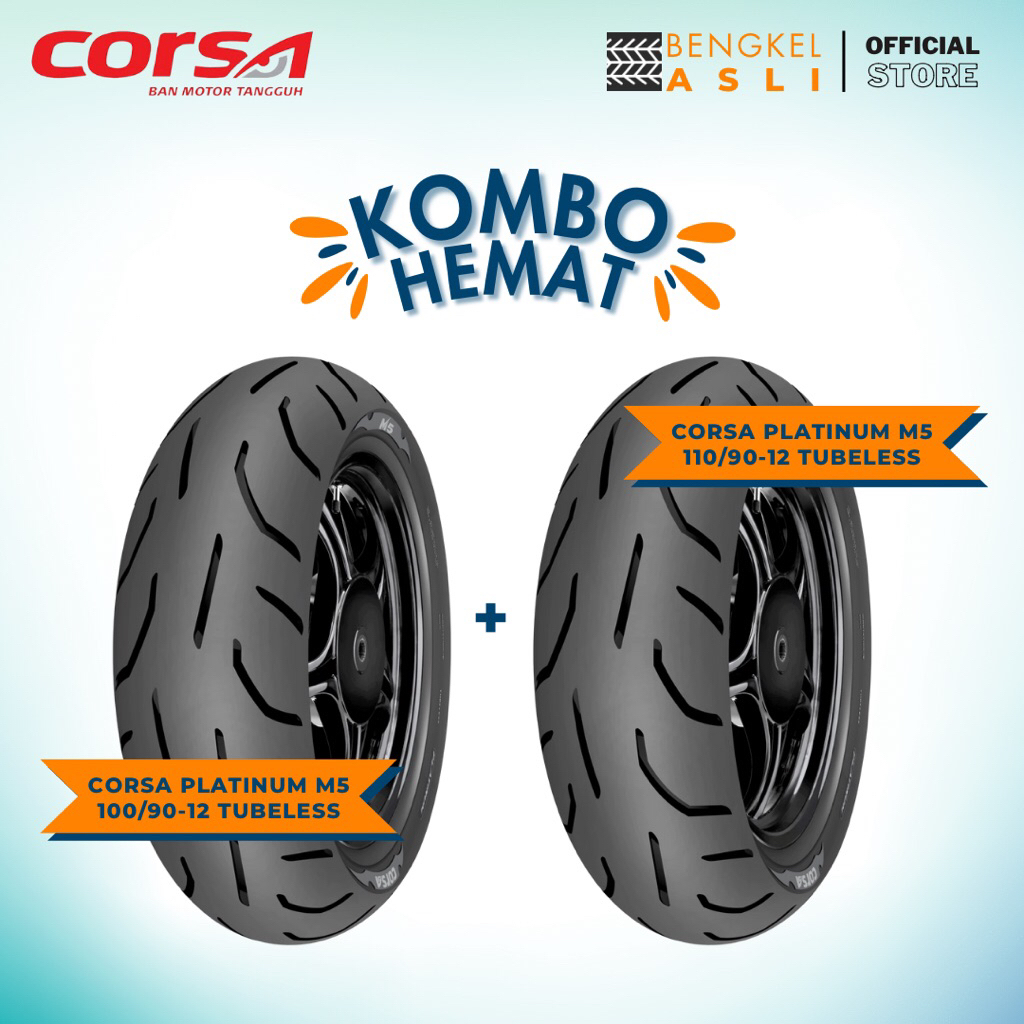 (KOMBO HEMAT 2 BAN TUBELESS) Ban Motor CORSA Platinum M5 Ring 12 100/90-12 + Ban Motor CORSA Platinu