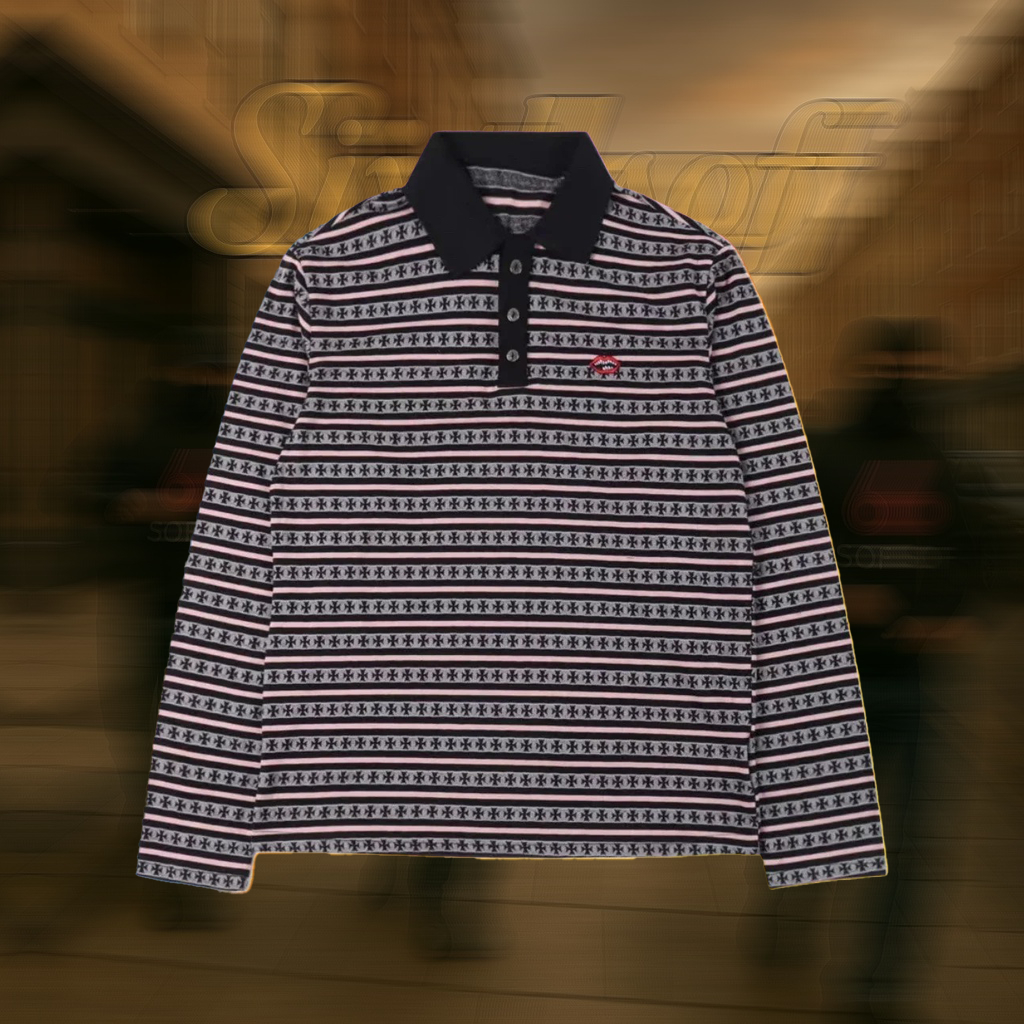 Matty Boy x Chrome Hearts ”teens From Mars“ Chompe Stripe Rugby Polo Shirt