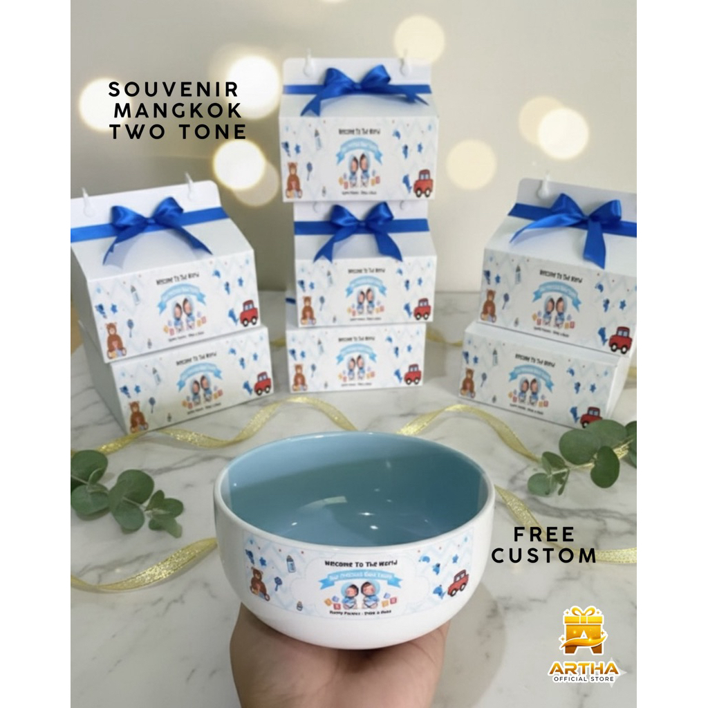 MANGKOK TWO TONE CUSTOM MURAH | HAMPERS MANGKOK CUSTOM | GIFT MANGKOK CUSTOM | SOUVENIR AQIQAH | SOU
