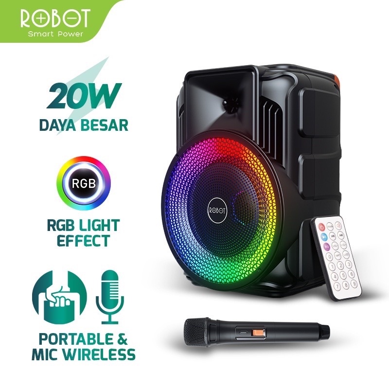 ROBOT RB500 Speaker Karaoke Bluetooth RGB 20W Mic Wireless Super Bass Original
