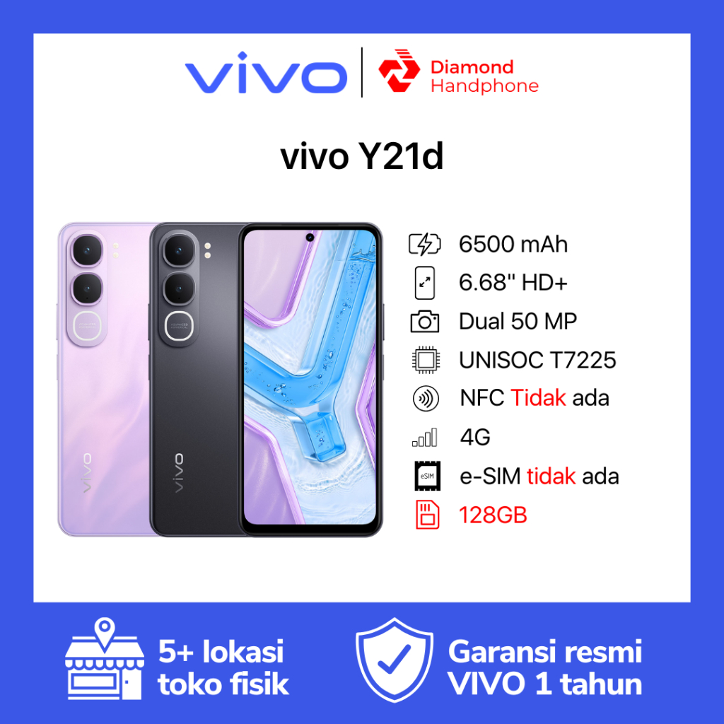 Vivo Y21d 4/128 6/128 8/128 4/128GB 6/128GB 8/128GB 4GB 6GB 8GB 128GB Garansi Resmi
