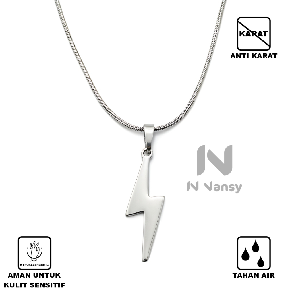 Kalung Petir Stainless Steel Pria Wanita Model Petir Unisex | Titanium Anti Karat, Tahan Air, Rantai