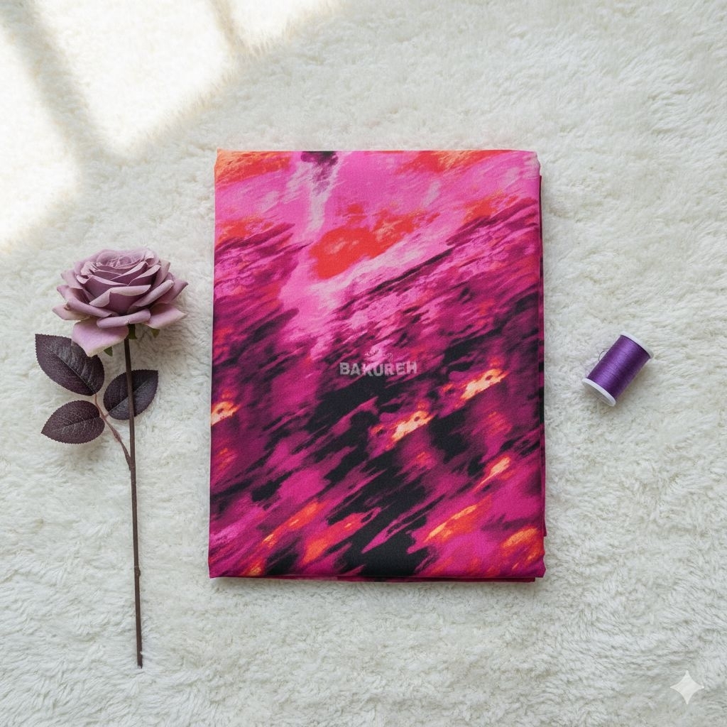 KAIN SIFON CERUTY MOTIF ABSTRAK Tie-Dye Pink Fanta - Bahan Ceruti Premium Jatuh Mewah Gamis Hijab Rm