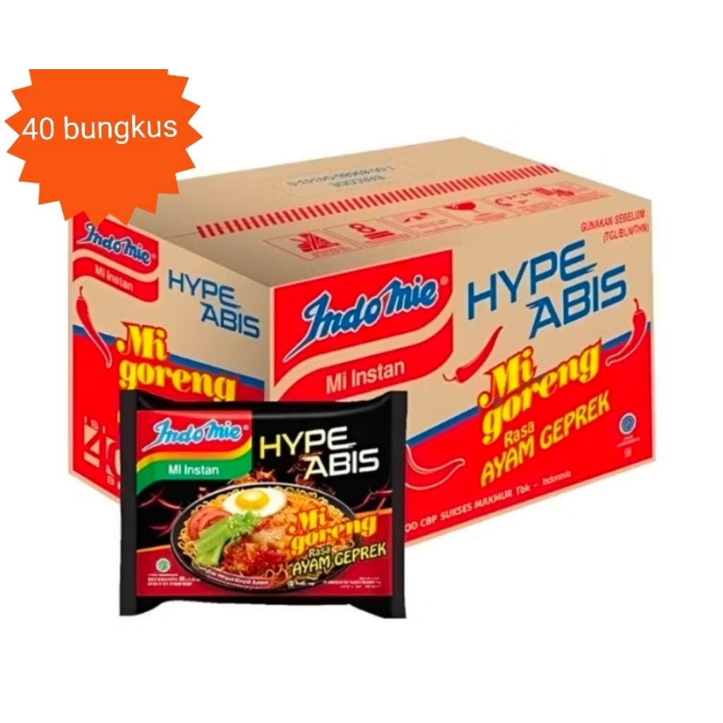 1 dus (40 bungkus) indomie hype abis, indomie goreng rasa ayam geprek, mie instan