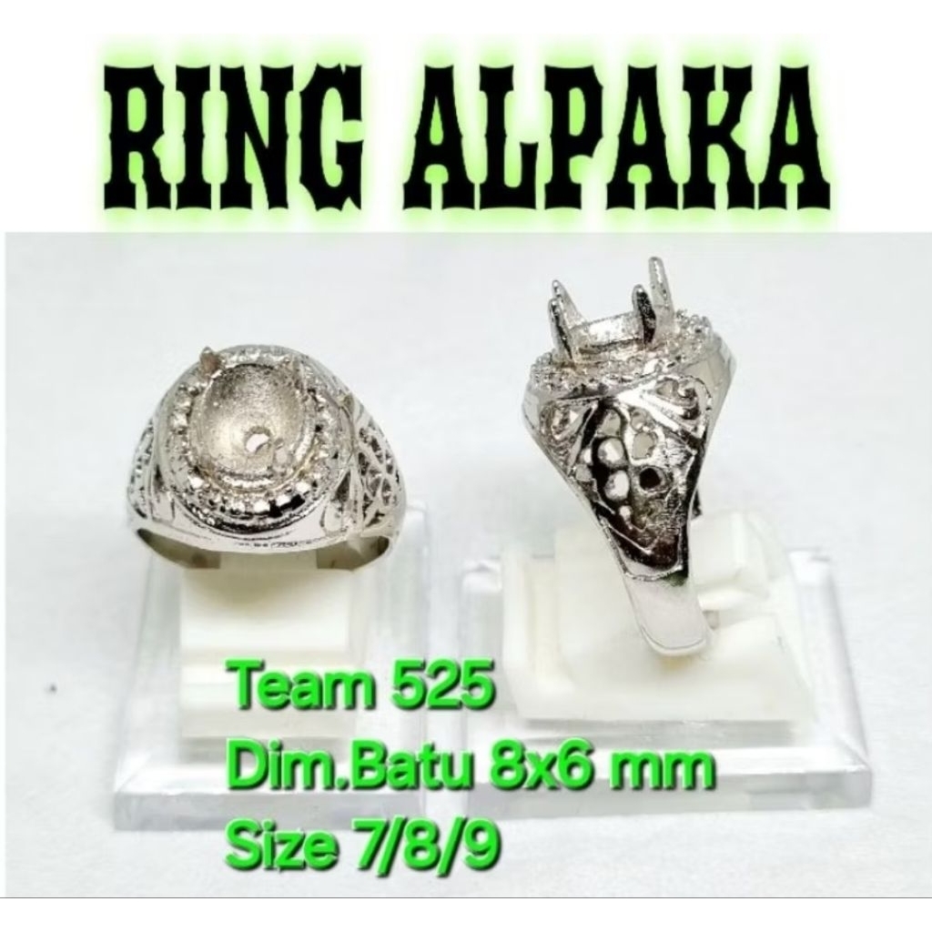 Ring emban alpaka super dim 8x6 eceran / ring model gigi cakar kerawang / ring cincin pengikat batu 