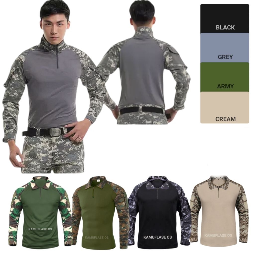 Kaos Tactical baju BDU shirt combat army camouflage military loreng TNI AD AU AL nkri desert gurun m