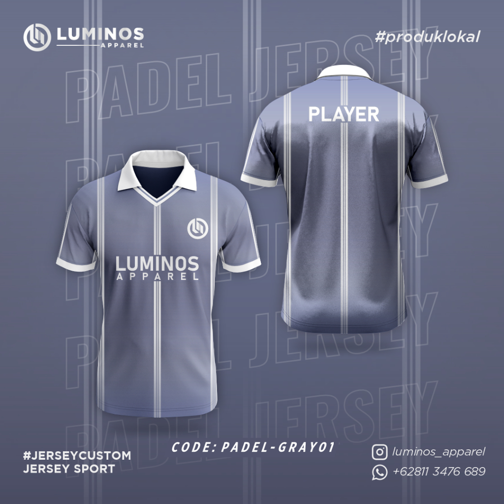 JERSEY PADEL CUSTOM | JERSEY PADEL | FREE DESIGN | JERSEY MURAH | JERSEY SPORT SATUAN | PADEL-GRAY01