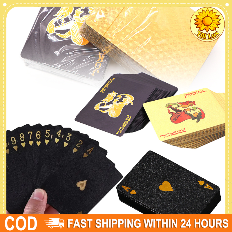 Kartu Poker Tahan Lama Foil Emas - PVC Anti Air, Pinggir Emas Hitam, Kartu Remi Premium