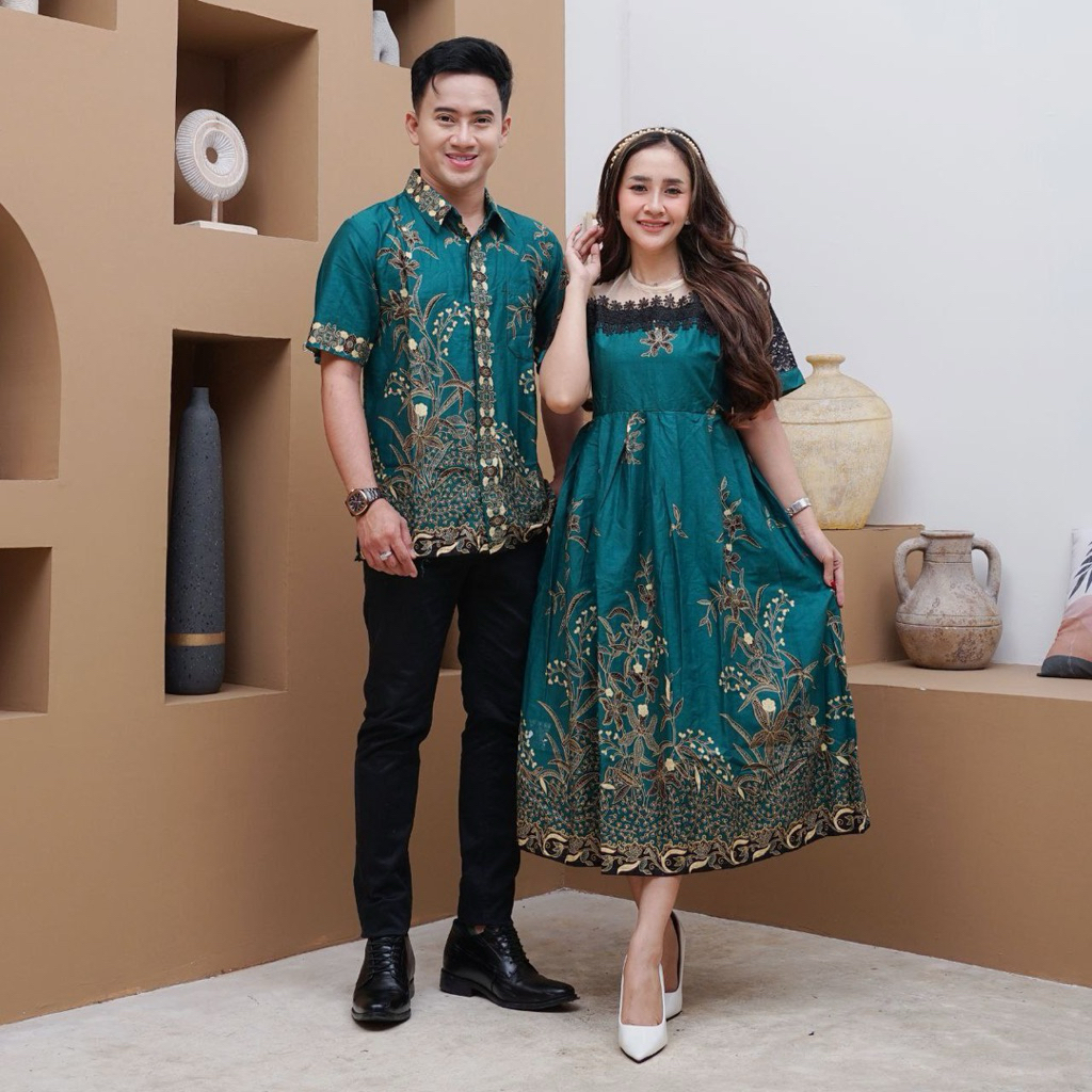 Maulariz.Id | Couple Dress Natal Model Baru Bahan Batik Katun, Couple Dress Kekinian Couple Dress Vi