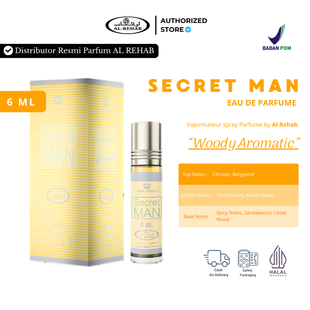 Al Rehab Perfume Secret Man Concentrated Oil Roll On 6ML Original Saudi BPOM Licensed