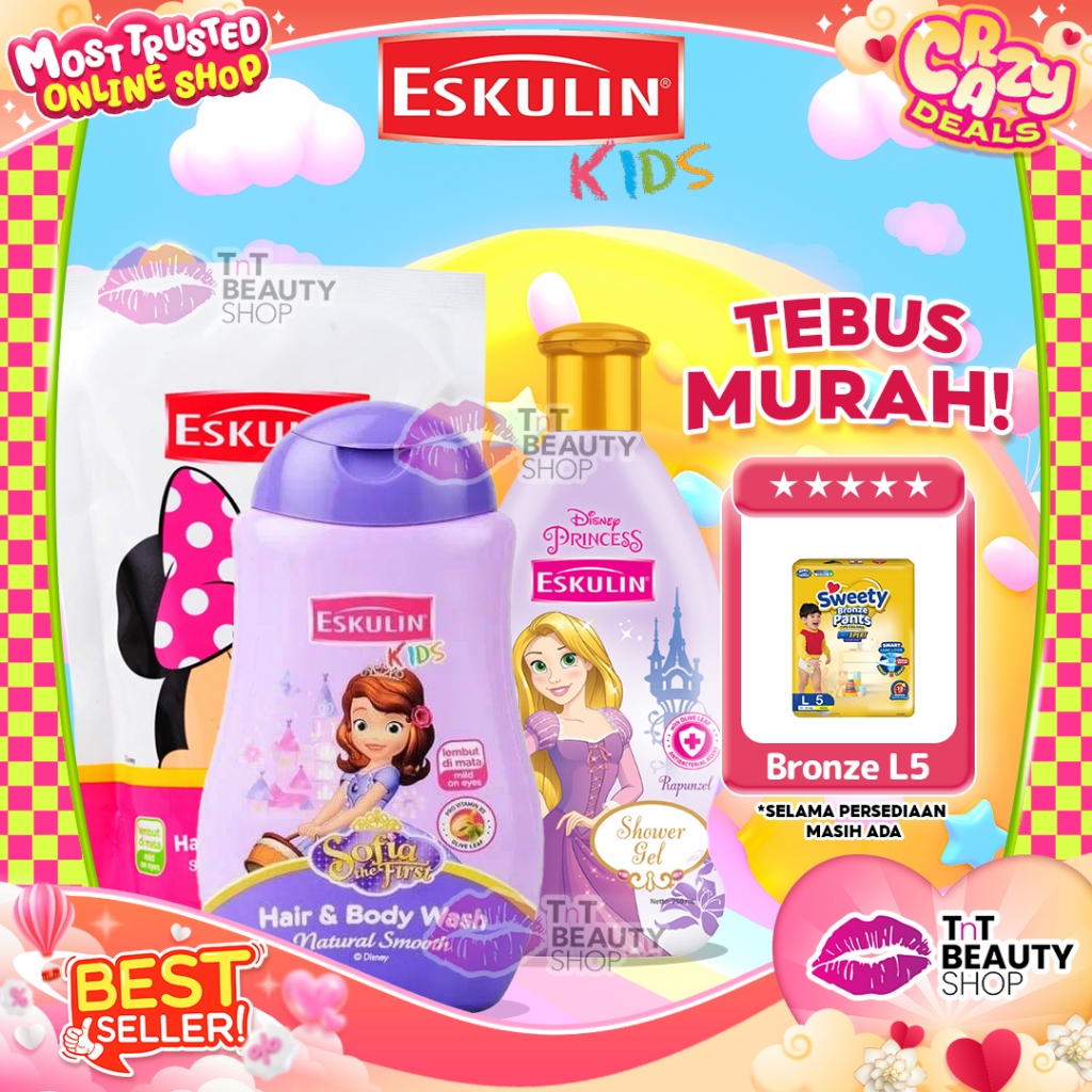 Eskulin Kids Hair & Body Wash Series | Sabun Mandi + Shampo Anak Laki Laki | Anak Perempuan Mickey /