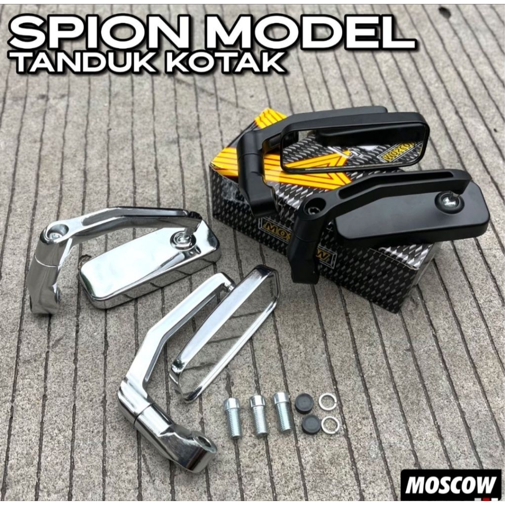 SPION TANDUK KOTAK BLADE KACA BENING MERK MOSCOW H2469C KACA SPION MINI KOTAK CHROME DAN HITAM SEPAS