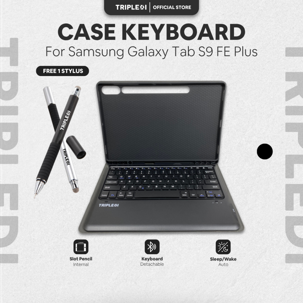TRIPLEDI Case Keyboard For Samsung Galaxy Tab S9 FE+ Plus 12.4 Inch 2023 TD0301 Cover Flip Folio Det