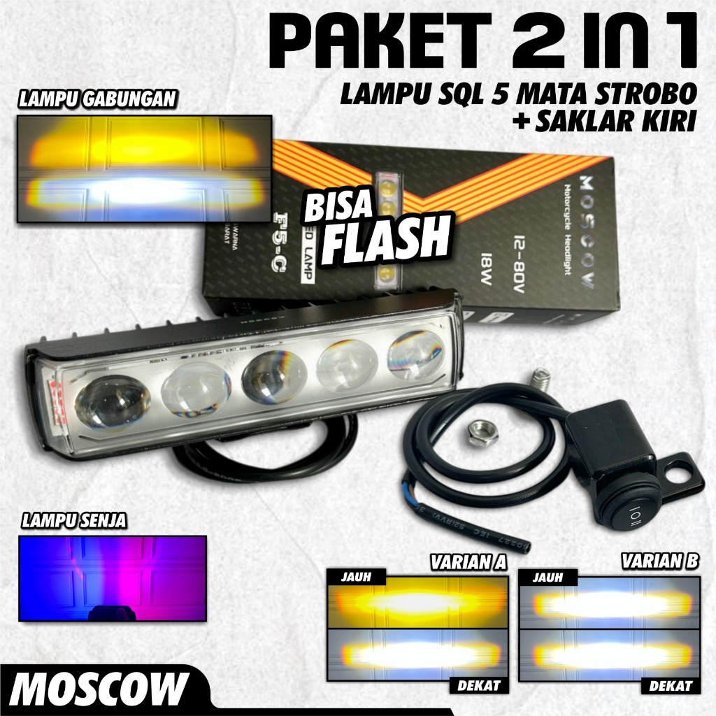 LAMPU TEMBAK LASER GUN MODEL SQL 5 MATA DC 12 - 80V 18W LAMPU SOROT DEPAN MOTOR MOBIL LAMPU TEMBAK M