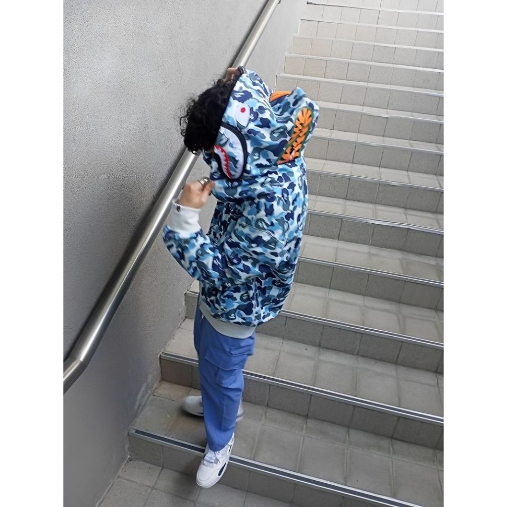 Hoodie Zipper bape Shark bluebird