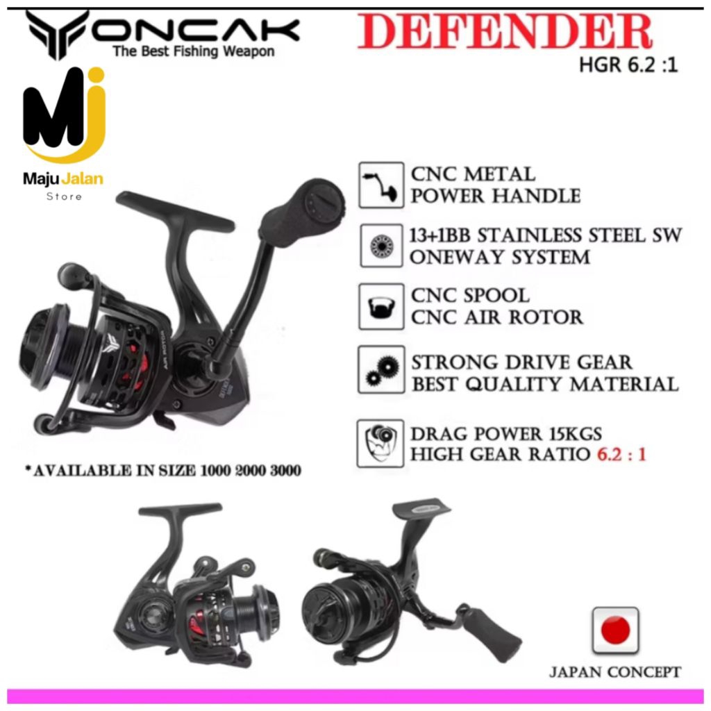 Reel Pancing Spinning Oncak Defender 2000 dengan 13+1 Ball Bearings