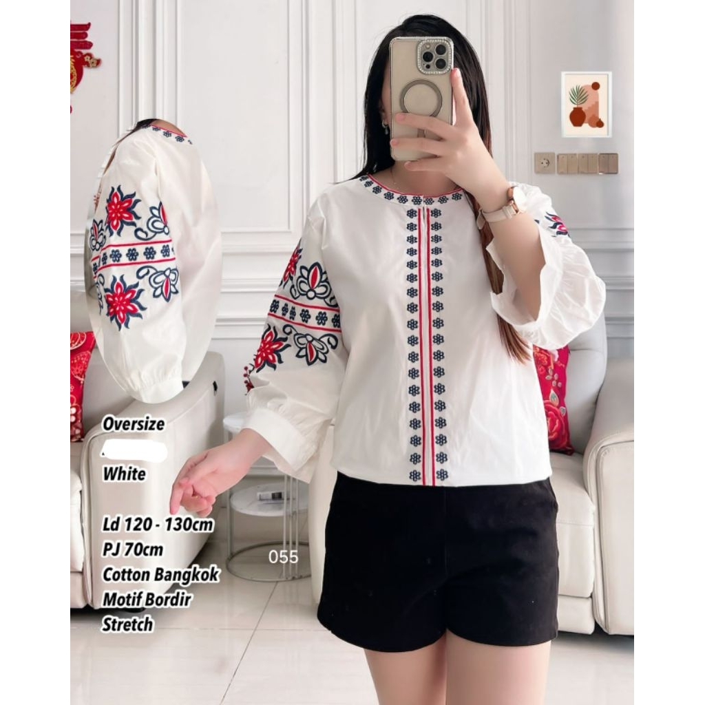 Atasan blouse katun bordir jumbo