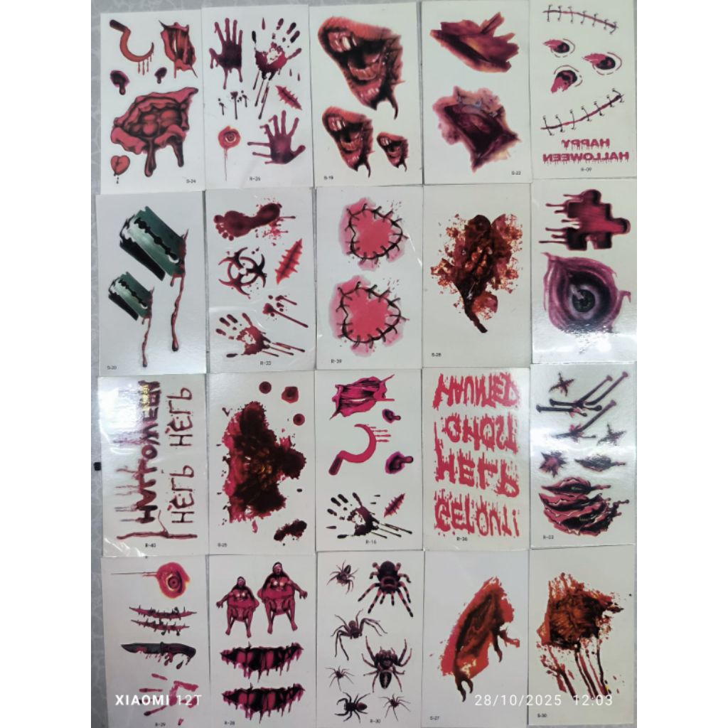 stiker tato luka seram temporary isi 3 lembar untuk prank